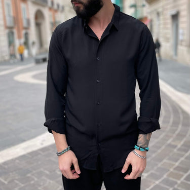 Camicia slim in viscosa nera - FLAG STORE
